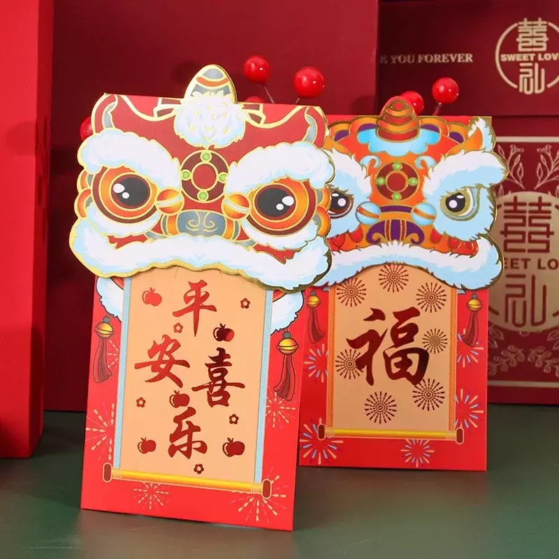 ซองจดหมายสีแดงสำหรับเทศกาลฤดูใบไม้ผลิ1/4ชิ้นซองเงินรูปมังกรแห่งปีกระเป๋าเงินนำโชคของตกแต่งวันตรุษจีน2024