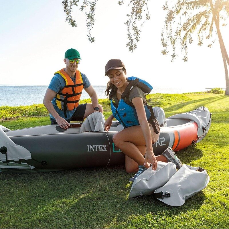 Intex Dakota K2 2 Person Inflatable Vinyl Kayak and Accessory Kit with 86 Inch Oars, Air Pump,and Carry Bag for Lakes and Rivers