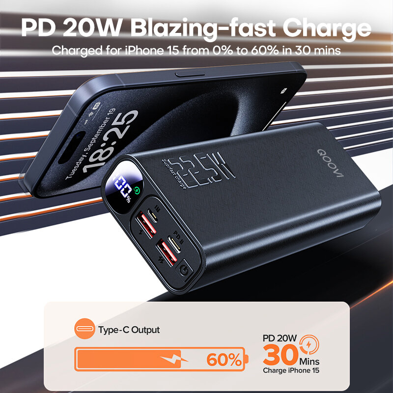 QOOVI Power Bank 20000mAh portatile PD 20W ricarica rapida Poverbank telefono cellulare batteria esterna Powerbank per iPhone 13 Xiaomi