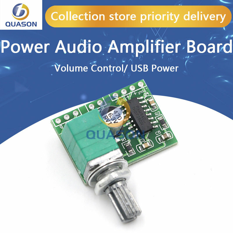 Placa amplificadora de áudio pam8403 5v, 2 canais 3w com controle de volume e potência usb