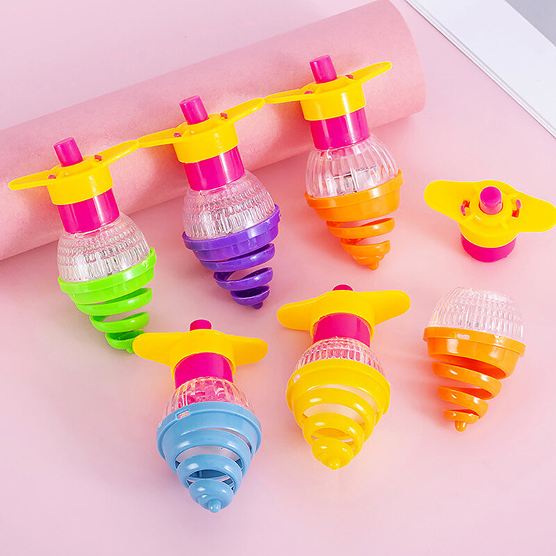 Luminous Flashing Innovative Medium Size Spring Gyro Toy Ground Gyroscope  Prop With Launcher Children Gifts