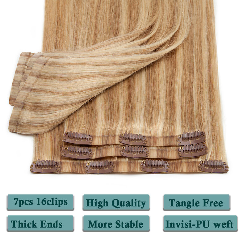 Rich Choices Seamless Pu Clip in Hair Extensions Remy Human Hair 7Pcs 115g Full Head Hair Clip Tape In Hair Extensions