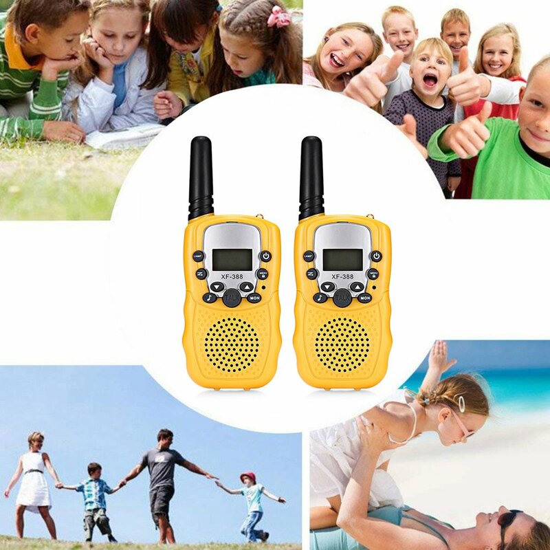 Walkie talkie Rt-388 anak-anak, mainan anak elektronik portabel 0.5W, Radio suara Interphone luar ruangan tampilan LCD, hadiah natal 1 pasang