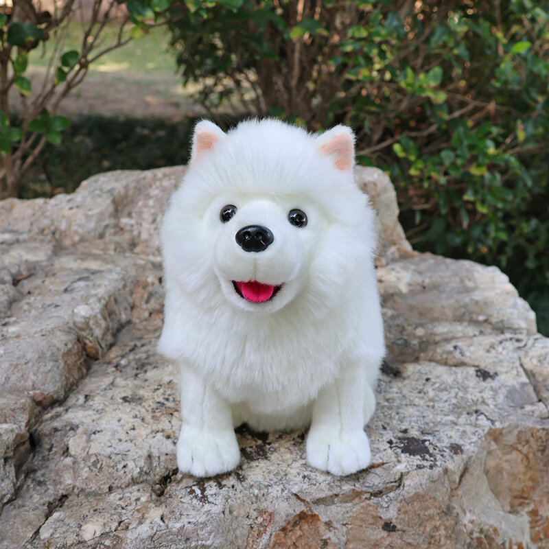 Mainan boneka Samoyed seperti hidup 28cm, mainan anak anjing putih lucu realistis, mainan hewan mewah, hadiah ulang tahun Natal