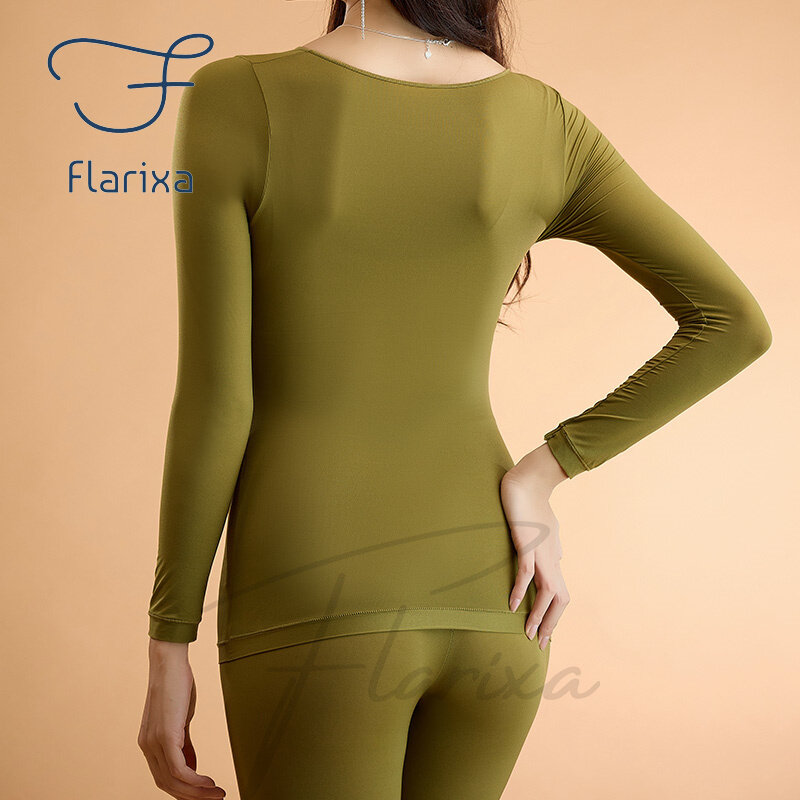 Flarixa setelan pakaian dalam wanita termal, setelan pakaian dalam wanita termal lapisan pertama, atasan panjang, 2 potong, pakaian Thermo musim dingin, tipis