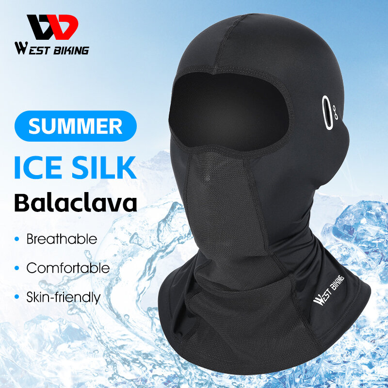 WEST BIKING topi Balaclava untuk sepeda motor, topi lapisan pelindung wajah penuh olahraga luar ruangan bersirkulasi, topi bersepeda Balaclava keren musim panas
