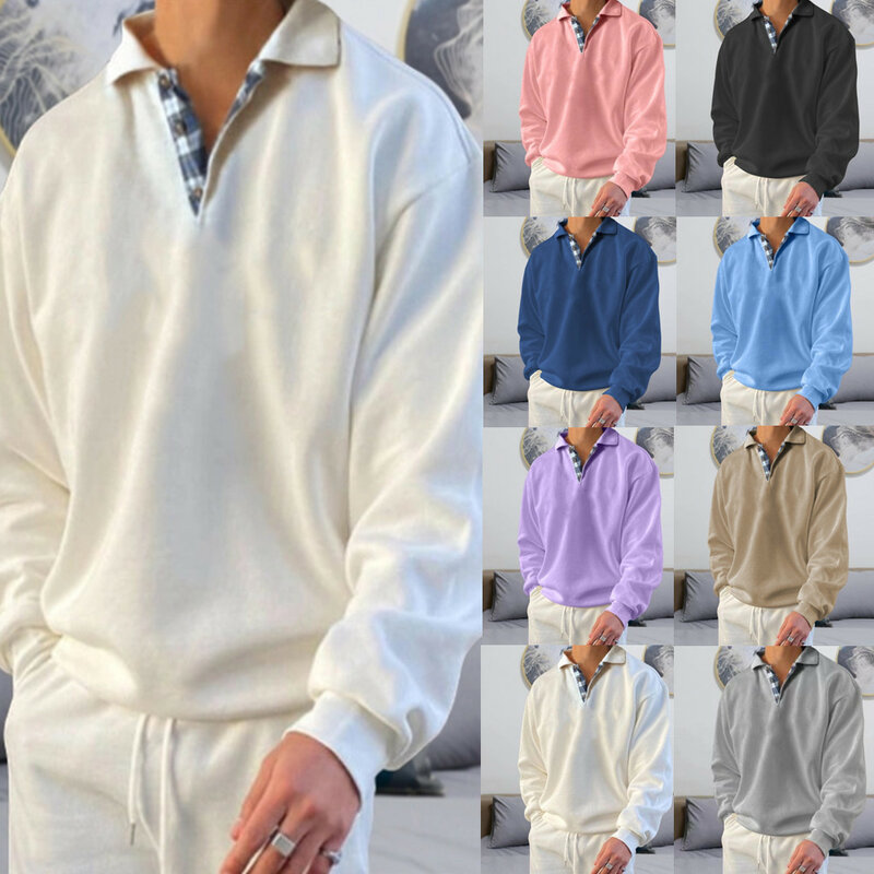 Spring Autumn Long Sleeve V-Neck Men'S Lapel Loose Sweater Men'S Fashionable Commuter Office Versatile Top Shirts