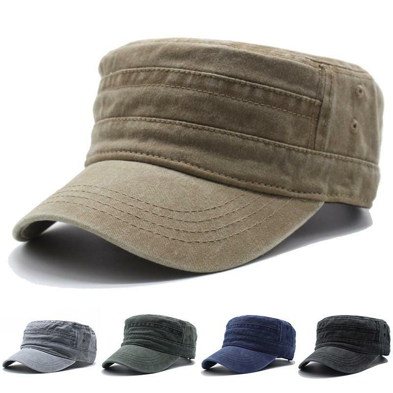 New Washed Cotton Flat Top Military Cap Adjustable Outdoor Fisherman Caps Women Men Cadet Army Cap Retro Army Hats Bone Man Cap