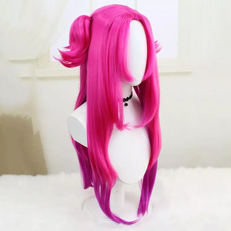 Wig Cosplay Game Heartsteel Alune wanita dewasa merah muda panjang ekor kuda tahan panas rambut sintetis Aksesori kostum pesta Halloween