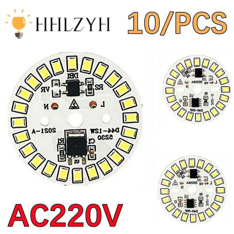 HHLZYH 10 sztuk/partia AC220V Chip LED 3W 5W 7W 9W 12W 15W 90 lumenów/W 2835mm okrągłe koraliki do żarówek