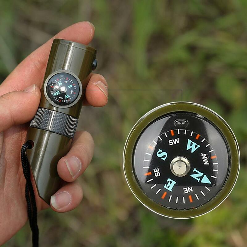 7-in-1 Compass Survival Whistle Multifunction Outdoor Camping Tool Professional Emergency Safety Whistle With Lanyard LED Light