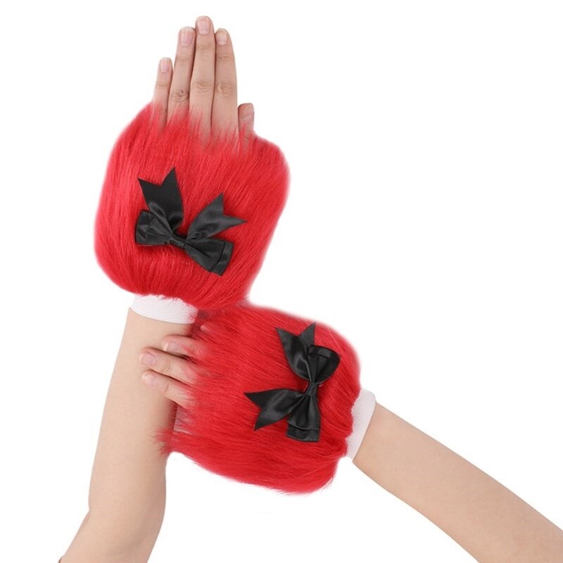 Sarung Tangan Perempuan Sarung Tangan Penghangat Pergelangan Tangan Untuk Halloween Sarung Tangan Tanpa Jari Pita Pita Lengan