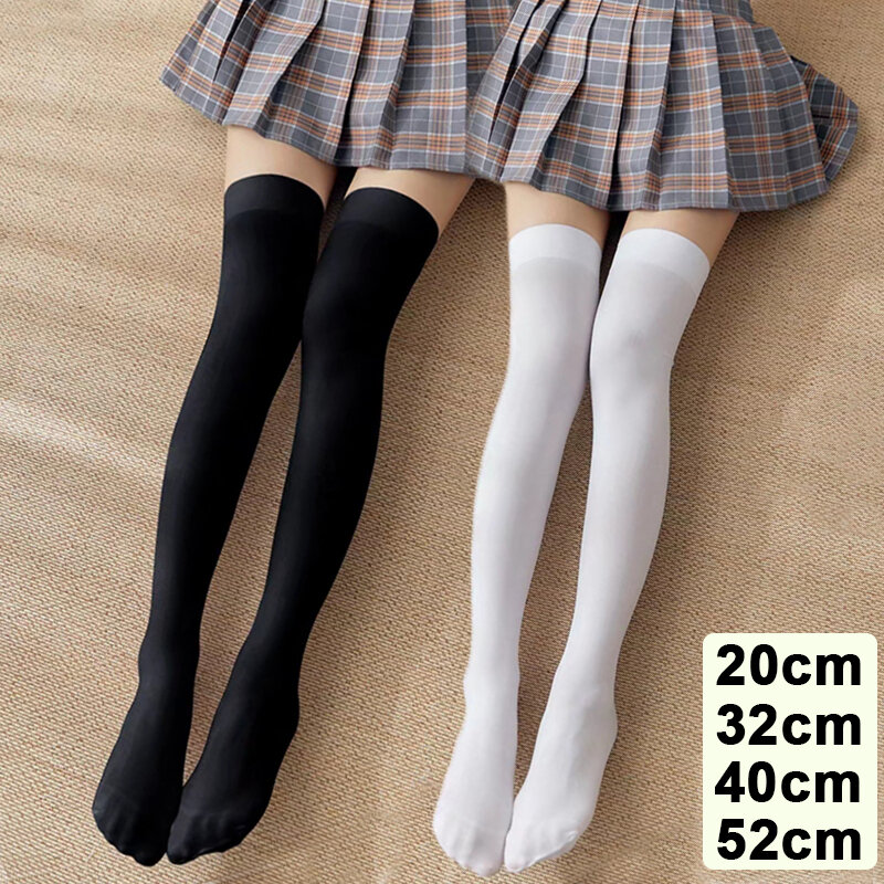 JK-calcetines largos hasta la rodilla para mujer, medias de nailon, Color sólido, blanco y negro, Kawaii, Cosplay, Sexy