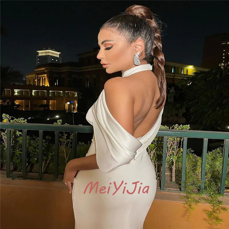 Meiyijia-vestido de noche de satén sin espalda para mujer, traje elegante de sirena, sin mangas, Sexy, Arabia Saudita, para cumpleaños y Club, verano, 2024