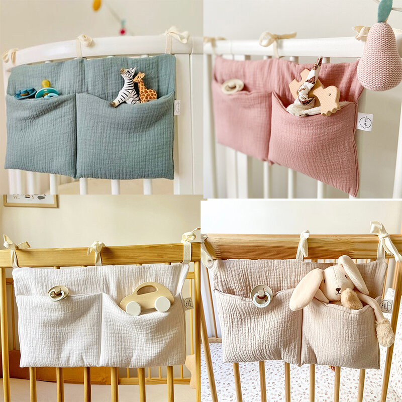 Baby Crib Organizer Cot Caddy Bed Storage Bag 2 Pockets Bedside Hanging Diaper Nursery Organizer for Diapers Toys Clothing