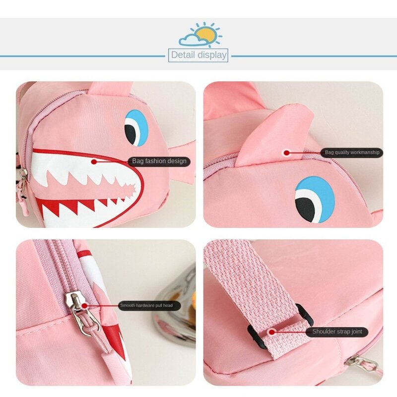 Bolso de pecho cruzado de nailon impermeable para niños, bolsa de cintura con patrón de tiburón de dibujos animados, a la moda