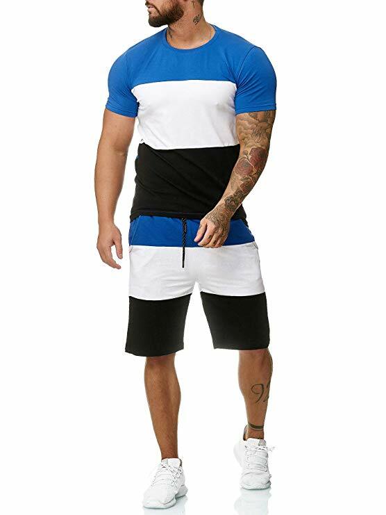 Modny, letni męski, dopasowany kolorystycznie, oddychający T-shirt z krótkim rękawem, bawełniany top + zestaw spodenek sportowych