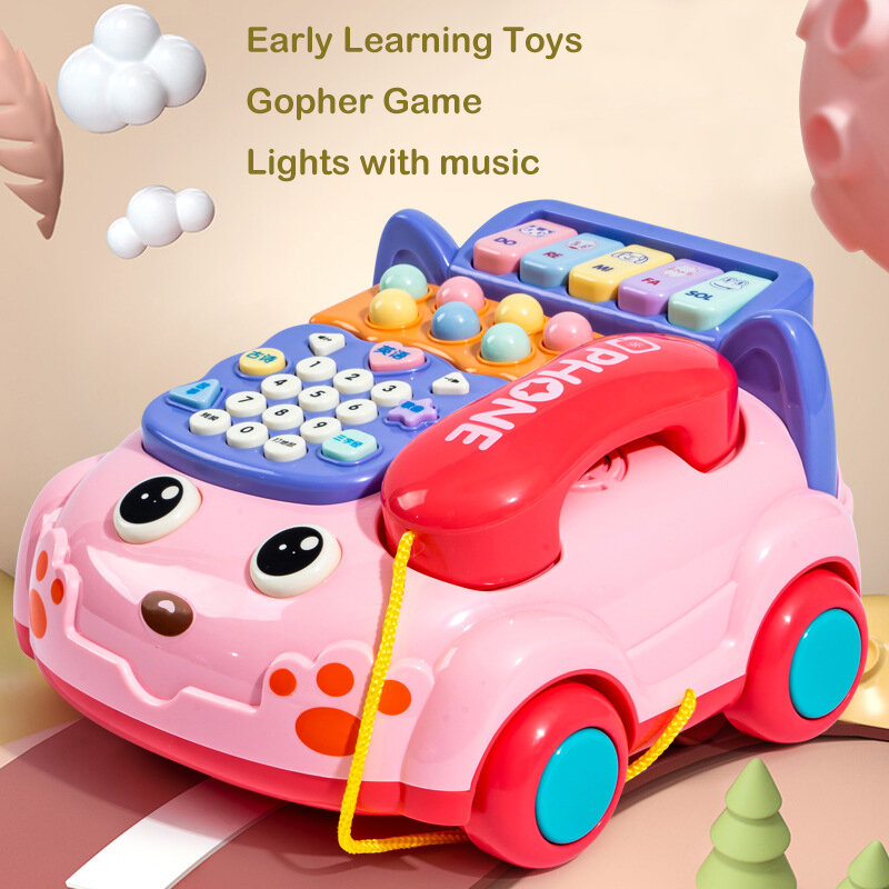 Juguetes de coche de teléfono de aprendizaje temprano para niños, simulación de línea fija creativa, rompecabezas de bebé, historia de música, línea de tracción, juguetes de coche de teléfono