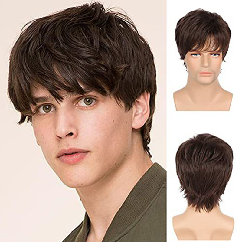 Synthetic Men Short Straight Wig Black for Male Hair Fleeciness Realistic Natural Headgear Hair Heat Resistant for Daily Party