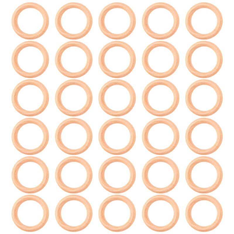 NEW-30 Pcs Natural Wood Rings 60Mm Unfinished Macrame Wooden Ring Wood Circles For DIY Craft Ring Pendant Jewelry Making