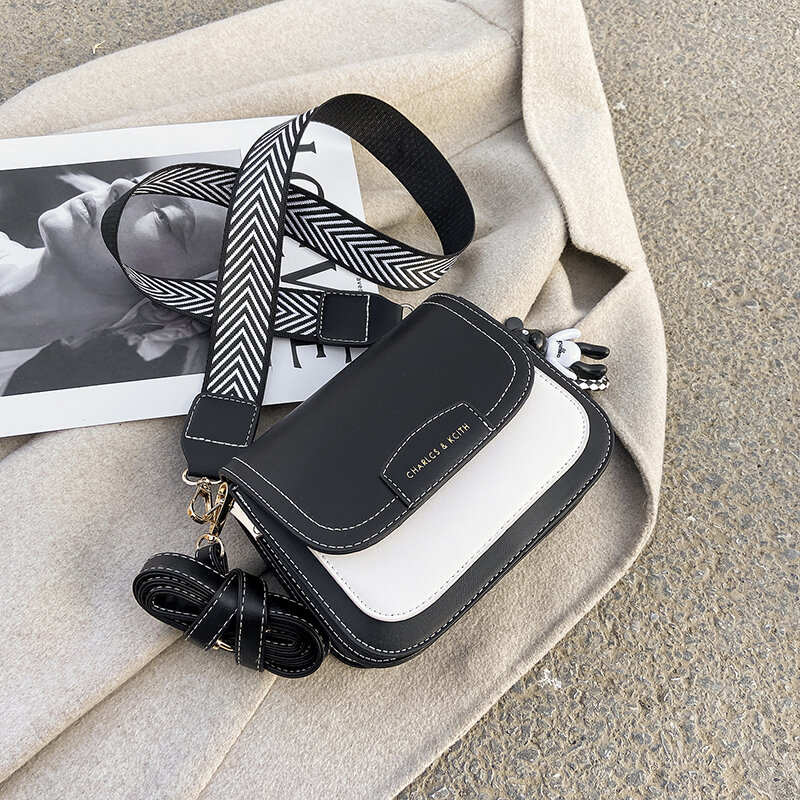 High Quality Pu Leather Contrast Color Crossbody Bag For Women Two Strap Handbag Phone Purse Fashion Mini Saddle Cross Body Bag