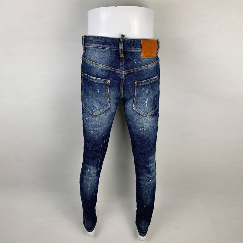 Jeans rasgado azul retrô masculino, calça elástica, slim fit, moda de rua, designer pintado, marca hip hop, alta qualidade