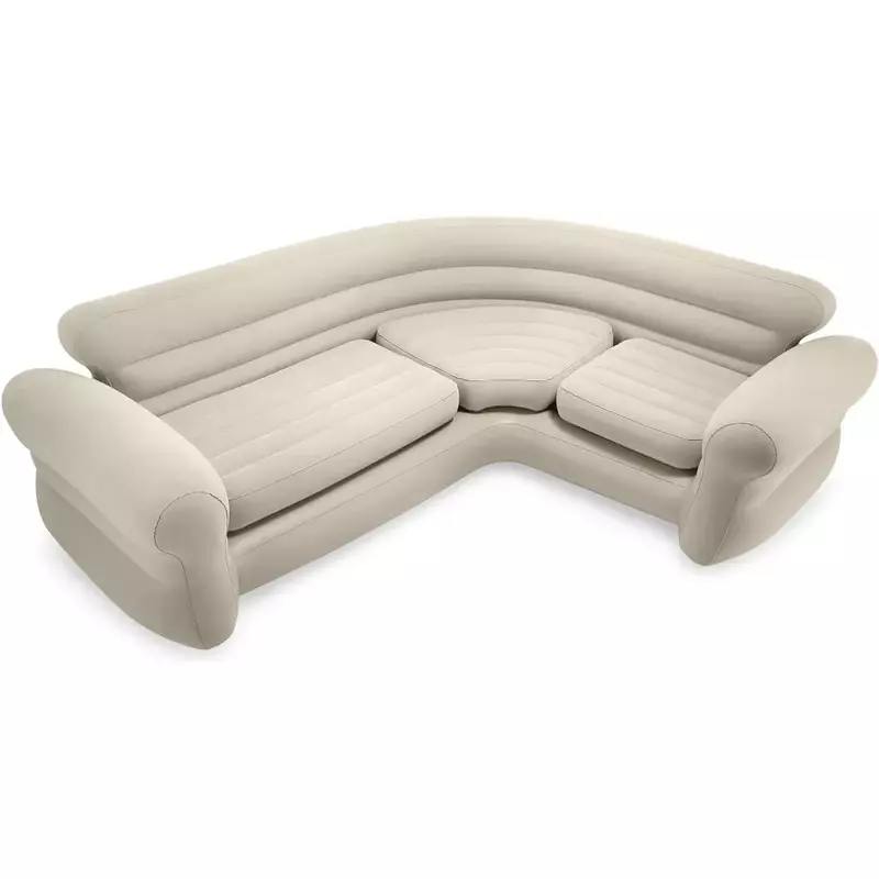 Canapé d'angle gonflable en forme de L, pour usage intérieur, beige/gris, porte-gobelets intégrés pour la maison et les salons