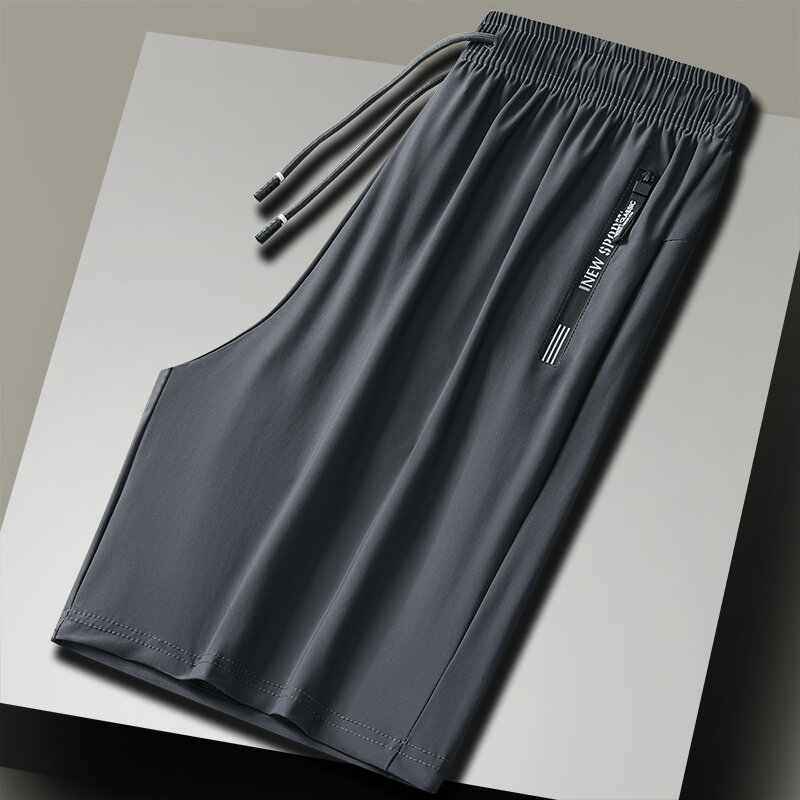 Calção fino de seda gelo masculino, calça solta, calça de secagem rápida, disponível em preto e cinza, shorts de corrida, verão, 8XL