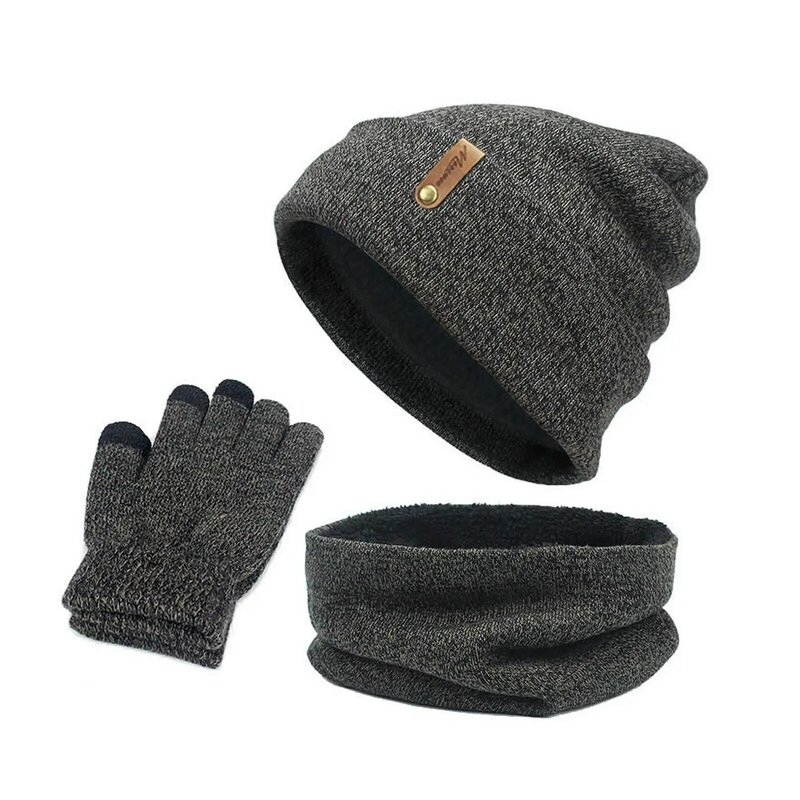 3pcs Set Mens Girls Beanie Hat Neck Scarf Knitted Gloves Set Winter Warmer