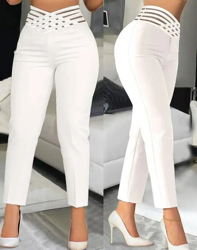 Pantaloni Slim per donna 2023 Business Office Lady pantaloni da lavoro eleganti tagliati a vita alta neri pantaloni solidi femminili All-Match novità