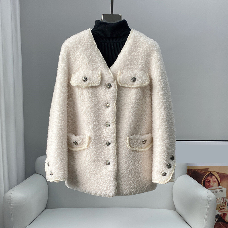 Pudi feminino lã genuína novo design moda casual casaco de inverno ct228