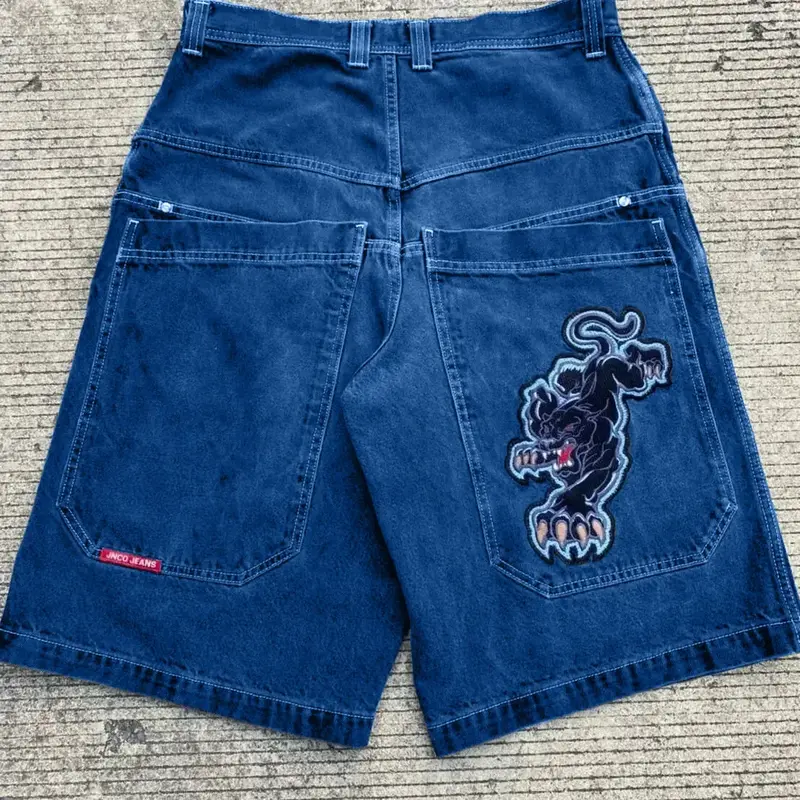 Odzież uliczna do koszykówki Harajuku streetwear amerykański wzór nadrukowany Y2k męskie szorty deskorolka jeansowe szorty workowate spodnie