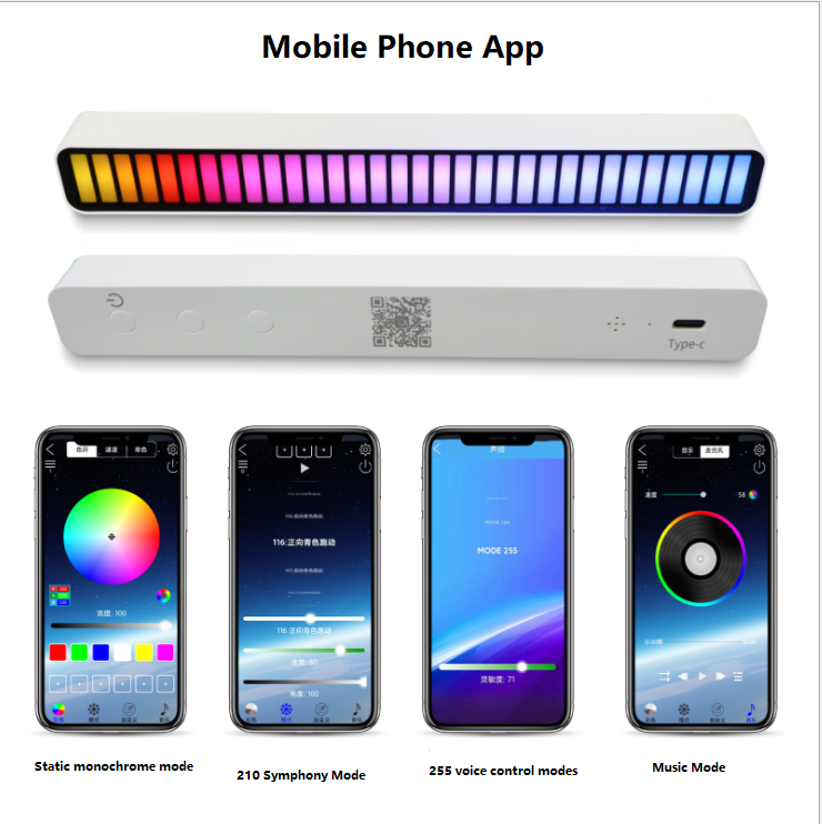 Iluminación de ritmo Usb con Control de voz, luz de ambiente de música, aplicación de teléfono móvil, lámpara de Ambiente de coche con 32 Led Rgb, luz de recogida de Color