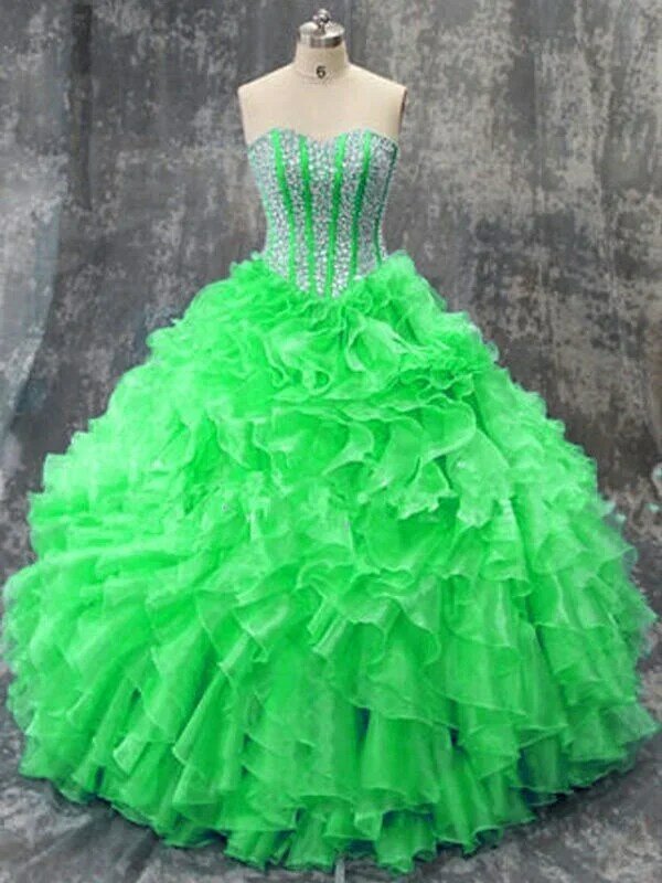 Luxury Sweetheart Quinceanera Dresses For 15 Party Sparking Beading Bodice Organza Formal Junior Princess Gowns Hot Sale