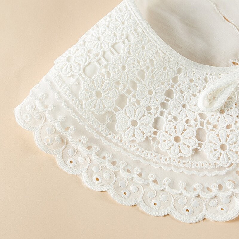 Embroidery Floral Lace Fake Collar Shawl 3 Layer Scalloped Trim Capelet Necklace