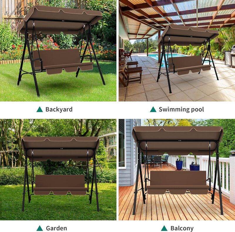 Porch Swing with Stand, Canopy Patio Swing Chair with Removable Cushion, and Weather Resistant Powder Coated Steel Frame