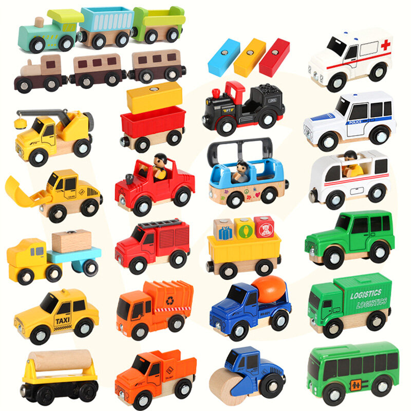 1PC Wooden Magnetic Train Wooden Railway Track Cars Truck Wood Track Accessories Fit for Biro Wooden Tracks Toys For Kids Gifts