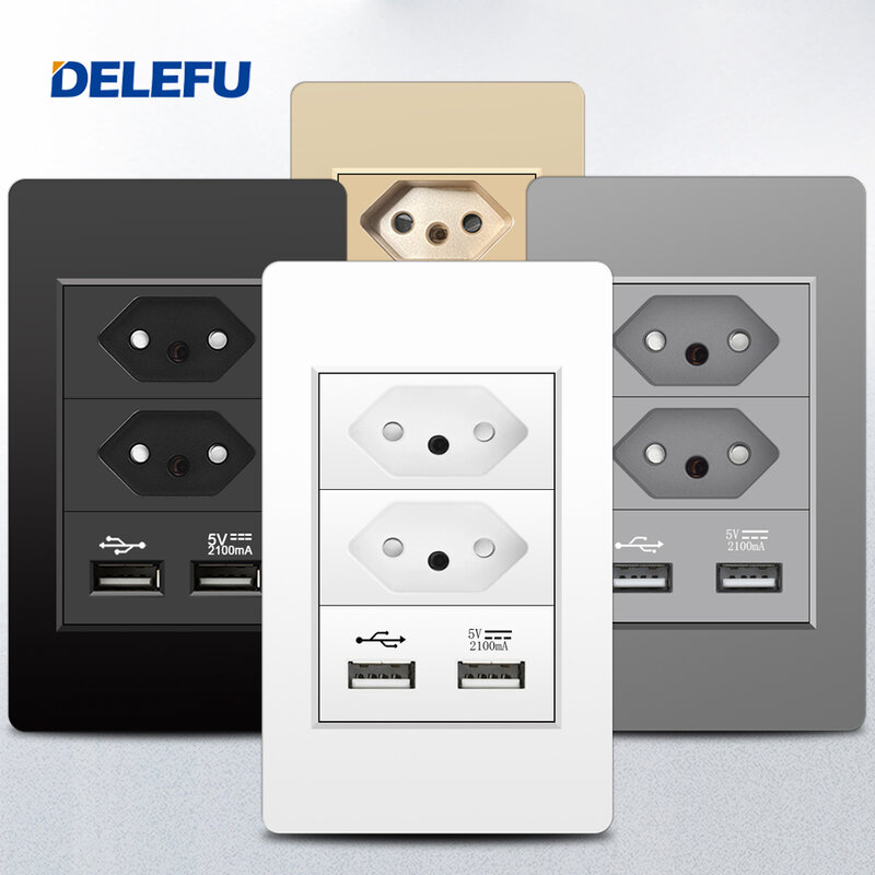 Огнестойкая панель для ПК DELEFU, настенная розетка, быстрая зарядка, USB, Бразильская стандартная розетка, белая, серая, черная, Золотая 10 А, 20 А,