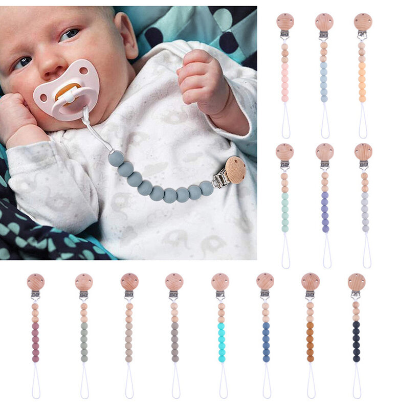 Clips de sucette à chaîne Anti-chute pour bébé, perles en Silicone, Clip de sucette pour bébé