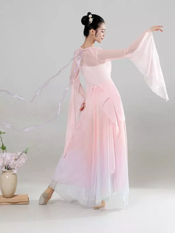 Klasyczny kostium taneczny kobiety pływające szyfonowa gaza występ na scenie chiński ubrania do tańca kostium do ćwiczeń rytmu ciała wróżki
