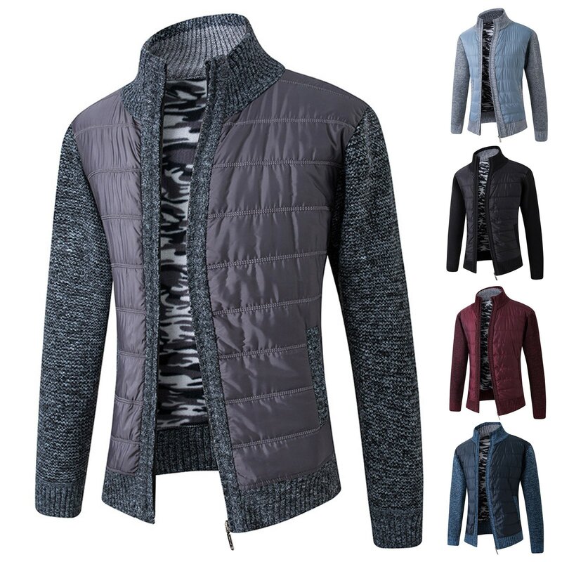 メンズニットV字型セーター,フルジッパー,長袖,カジュアルニットウェア,ノッチジャンプスーツ