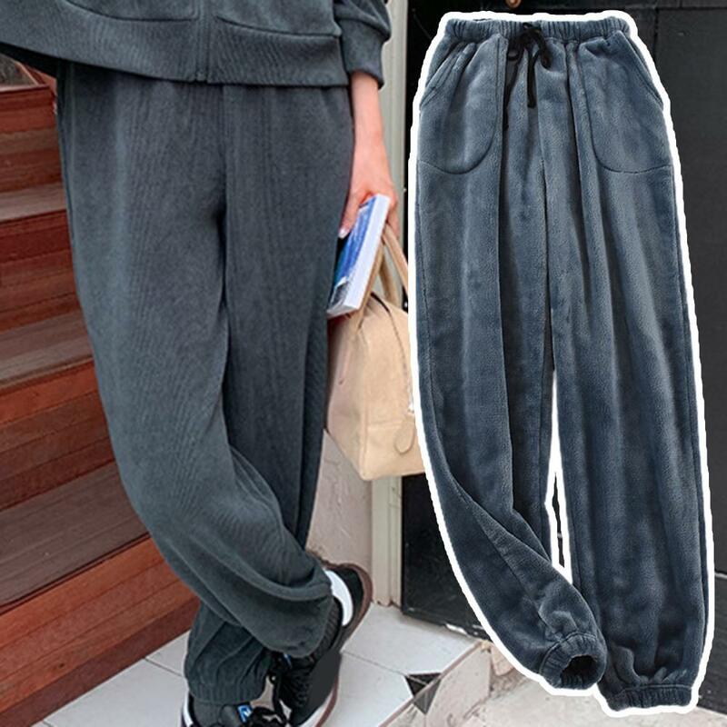 Флисовые женские и мужские утепленные длинные брюки, домашние Пижамные брюки, мягкие осенне-зимние брюки, Мягкие штаны для сна с Кулиской