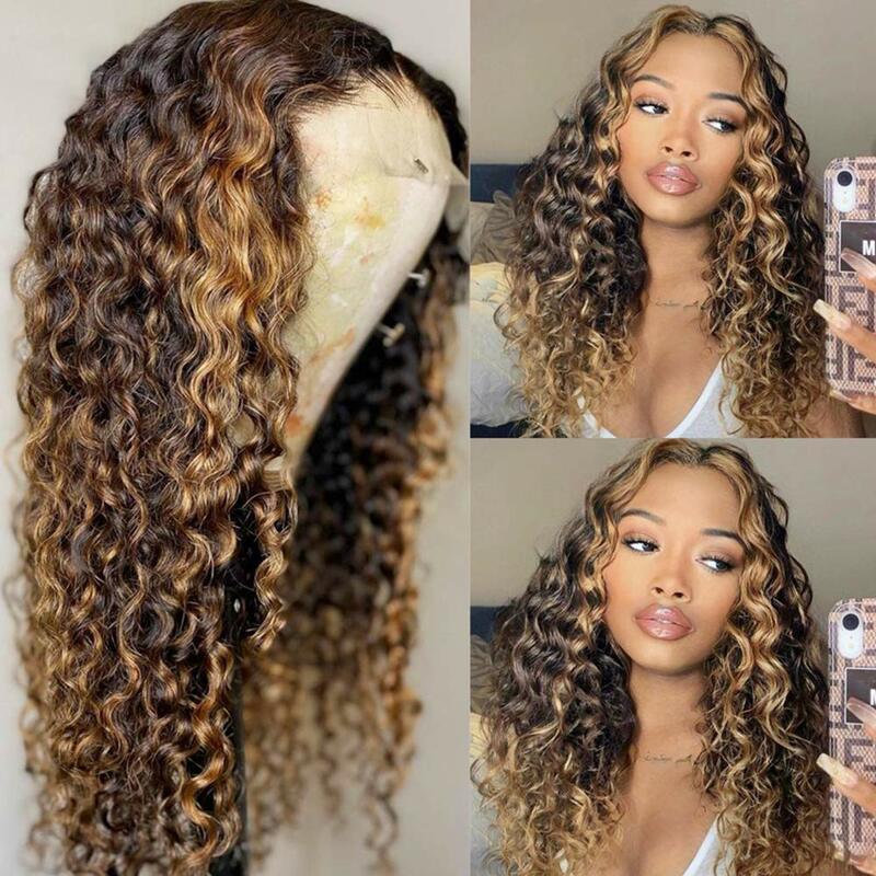Deep Wave Highlight Wigs Human Hair Wet And Wavy Remy Honey Blonde HD Lace Frontal Wig 13x4 Deep Wave HD Frontal Wigs For Women