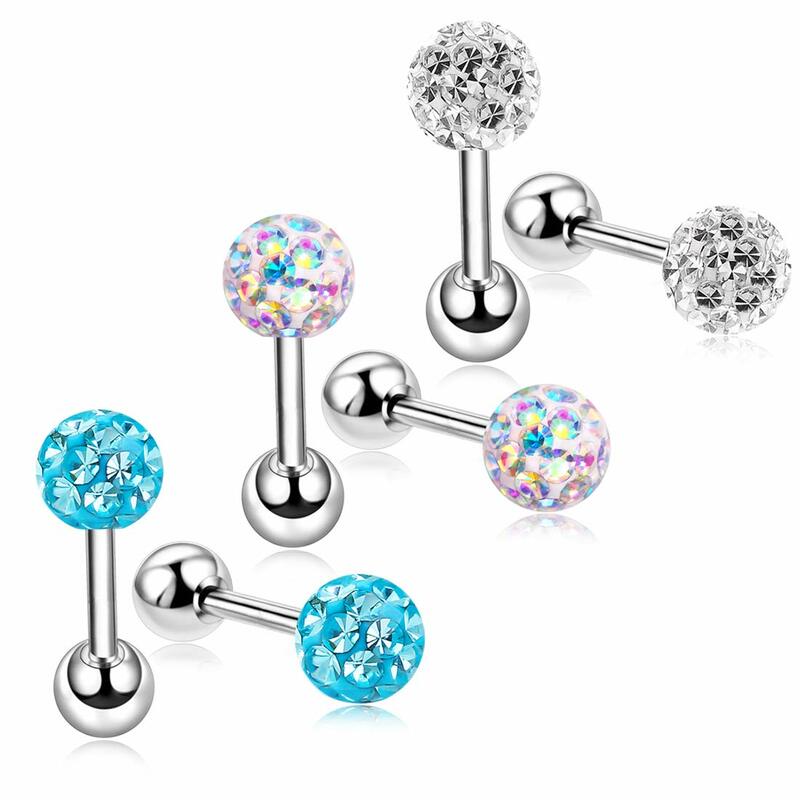 3Pairs 16G Stud Earrings + 6pcs Replacement Balls Set for Women Girl Sensitive Ears with Screw on Backs Tragus Cartilage Jewelry