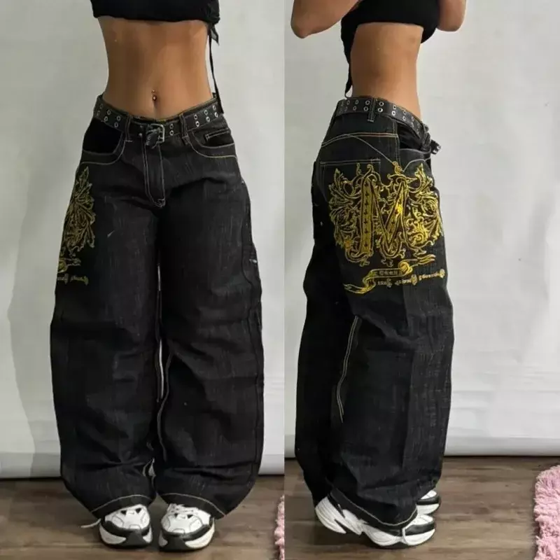 Женские мешковатые джинсы Harajuku, винтажные готические свободные джинсы с большим принтом, широкими штанинами и высокой талией, 2024