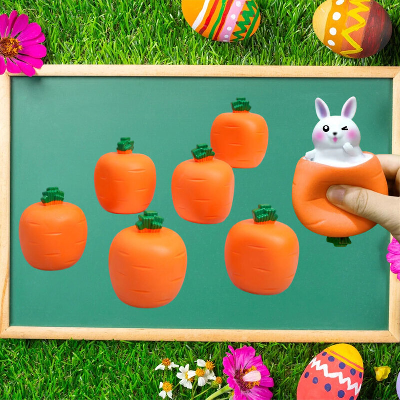 Easter Bunny Squeeze Toy para crianças e adultos, brinquedos de alívio do estresse, pop out, cenoura, brinquedos de relaxamento, presentes divertidos, 6 peças