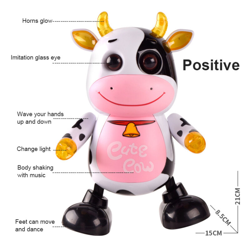 Juguete eléctrico de vaca para bebés, Robot bailarín con música de vaca con sonido ligero, juguete interactivo para padres e hijos, regalo de Navidad para niños pequeños