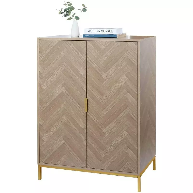 Anmytek 2 Door Wood Accent Storage Cabinet, 43" H Natural Oak Tall Sideboard Furniture with Adjustable Shelves for Living Room K