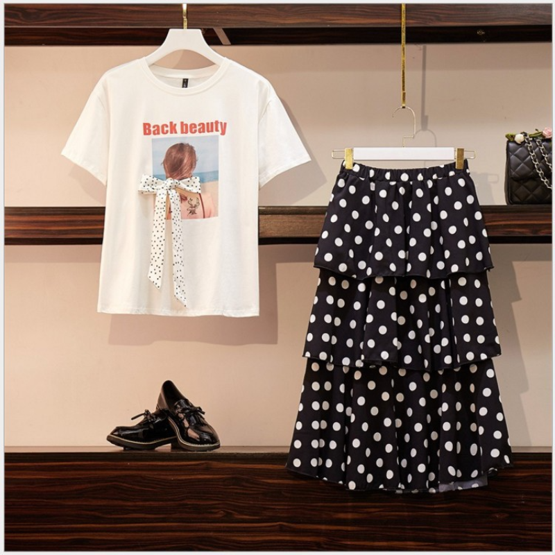 Conjunto de moda para mujer, Top holgado de manga corta, media falda informal, conjunto de dos piezas con reducción de edad, edición coreana, primavera y verano