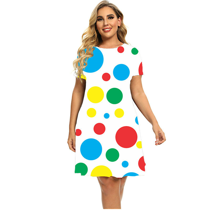 2023ฤดูร้อนแฟชั่น Polka Dot ชุดสำหรับสตรีแขนสั้นหลวมชุดมินิเดรส Casual Vintage Oversize Dress Plus ขนาด6XL เสื้อผ้า